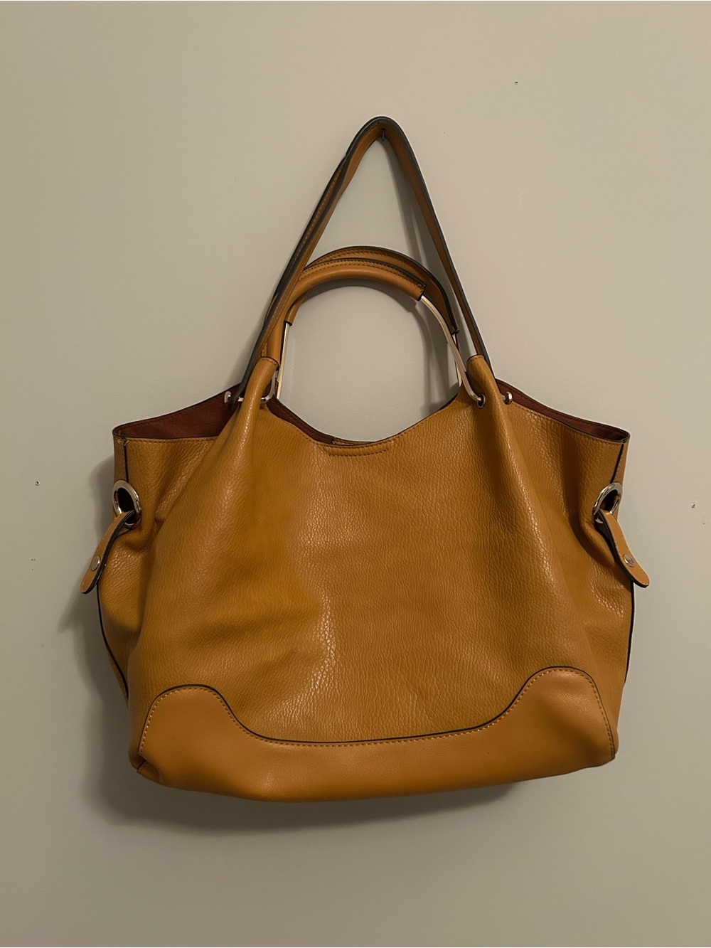 Sondra Roberts Mustard Leather Pebbled Hobo Bag